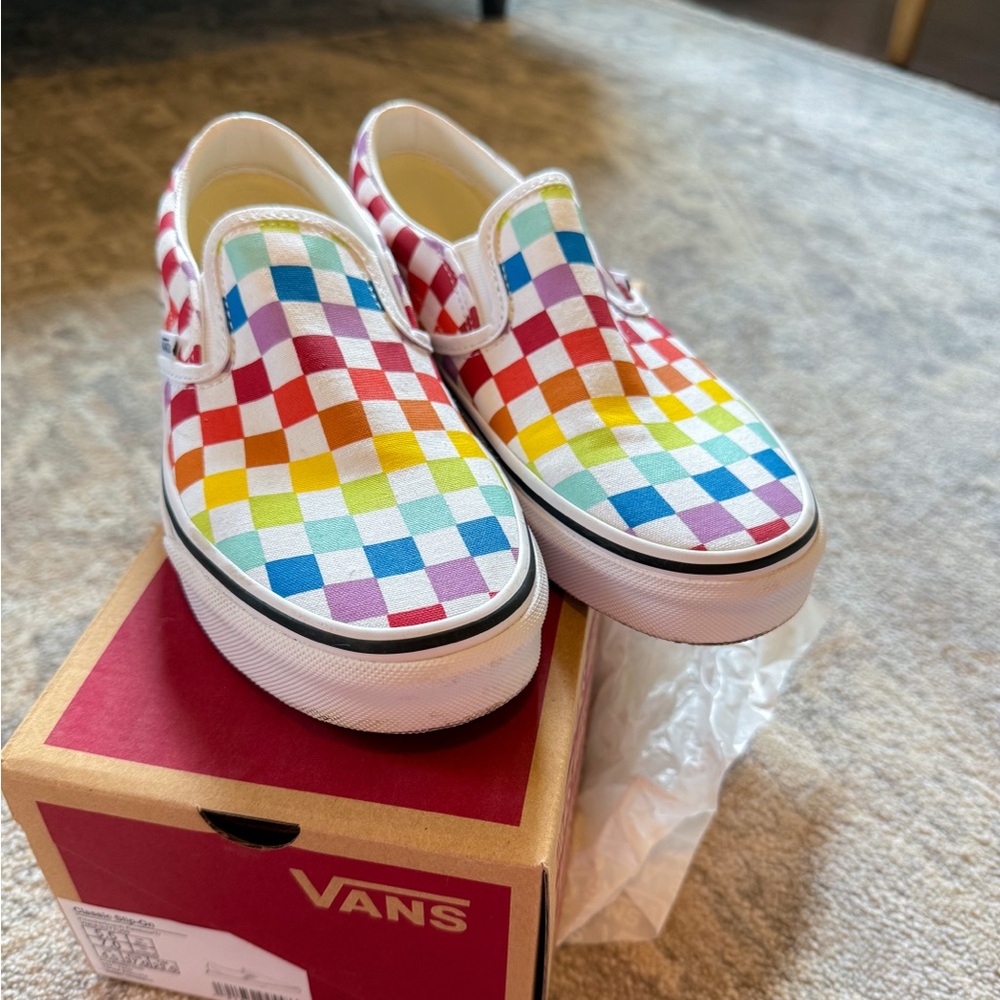 Women’s Colorful Checkered Slip-On Vans Sneakers